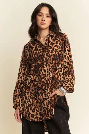 wholesale clothing notch collar long sleeves  leopard printed blouse davi & dani