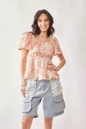 wholesale clothing floralp rint woven top with smocking davi & dani