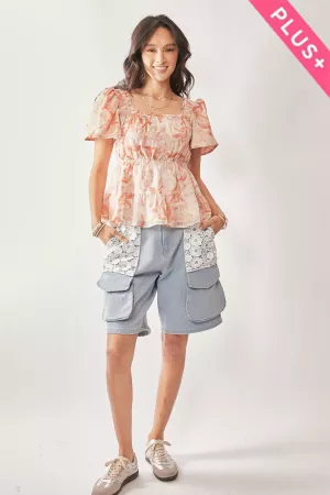 wholesale clothing plus floralp rint woven top with smocking davi & dani