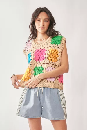 wholesale clothing crochet granny square sweater vest davi & dani