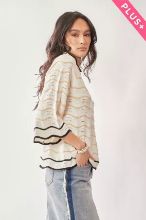 wholesale clothing plus knitted wave pattern top a loose flowy fit davi & dani