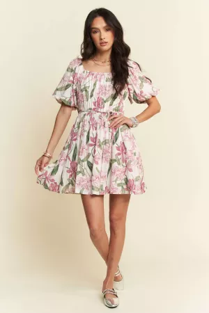 wholesale clothing floral square neck puff sleeve a-line short dress davi & dani