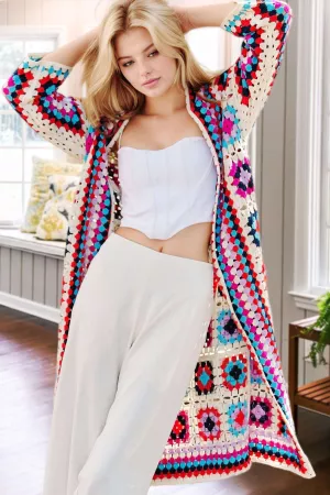 wholesale clothing granny square open midi crochet knit cardigan davi & dani