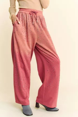 wholesale clothing rhinestone pockets waistband wide leg long pants davi & dani