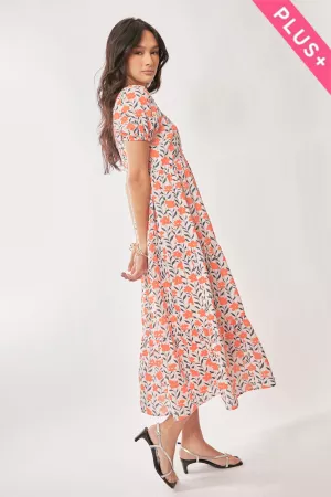 wholesale clothing plus floral print short puff sleeves midi dress davi & dani