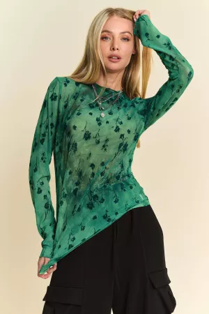 wholesale clothing floral mesh long sleeve sheer layering top davi & dani