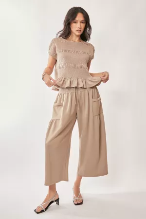 wholesale clothing ruffle cap sleeve top and waistband pants set davi & dani