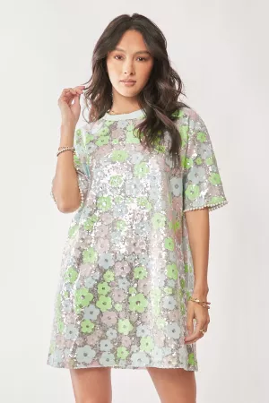 wholesale clothing floral sequins short sleeve dress davi & dani