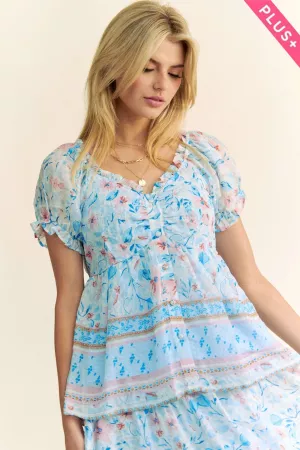 wholesale clothing plus floral border print ruffled textured top davi & dani