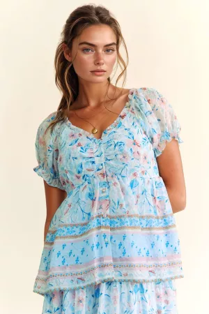 wholesale clothing spring floral border print ruffled textured top davi & dani