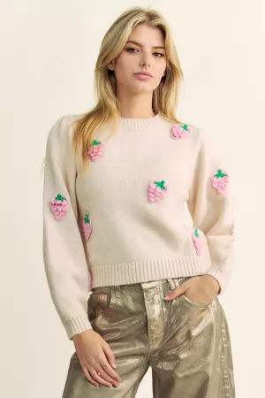 wholesale clothing crochet strawberry balloon sleeve pullover sweater davi & dani