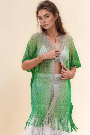 wholesale clothing mesh tessel 1/2 sleeve loose fit kimono cover up davi & dani