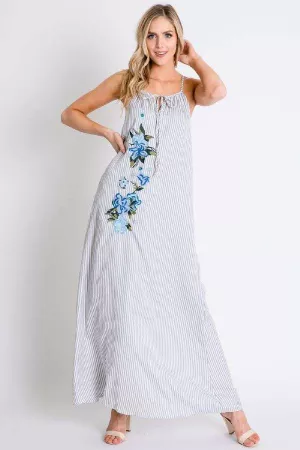 wholesale clothing floral embroidery print cutout string maxi dress davi & dani