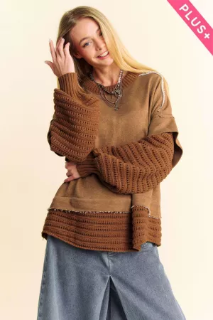 wholesale clothing plus chunky layered ribbed knit trim sweater top davi & dani