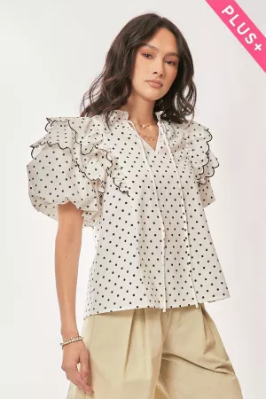 wholesale clothing plus polka dot contrast puff sleeve blouse top davi & dani