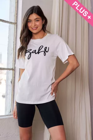 wholesale clothing plus glitter lettering round neck short sleeve top davi & dani