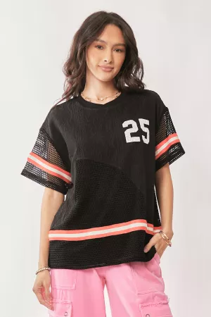 wholesale clothing lace and mesh paneling sports tape detail tee davi & dani