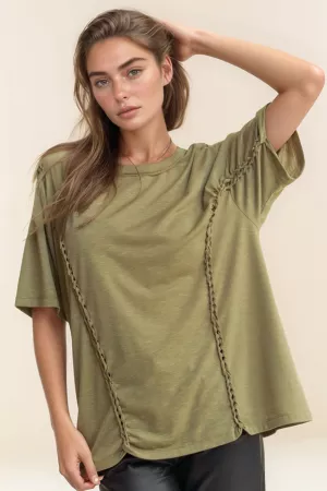 wholesale clothing solid braided insert detail drop shoulder top davi & dani