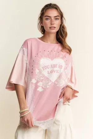 wholesale clothing you are my love print lace short sleeve top davi & dani