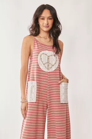 wholesale clothing striped french terry heart jumpsuit davi & dani