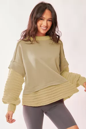 wholesale clothing chunky layered detail ribbed knit trim sweater davi & dani