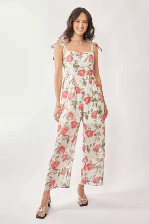 wholesale clothing floral woven maxi jumpsuit with self adjustable davi & dani