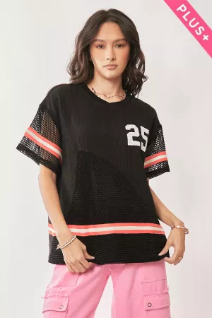 wholesale clothing plus lace mesh paneling sports tape detail tee davi & dani