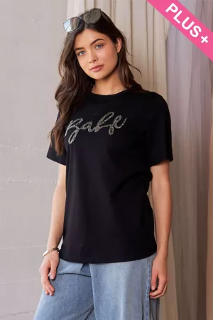 wholesale clothing plus glitter lettering round neck short sleeve top davi & dani