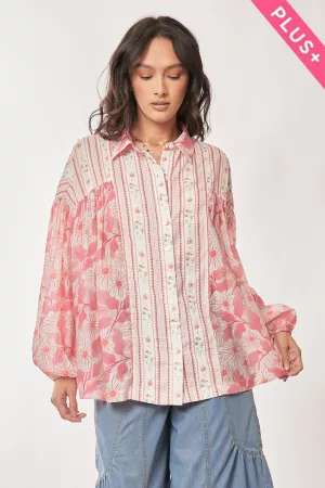 wholesale clothing plus floral wall paper relaxed shirt top davi & dani