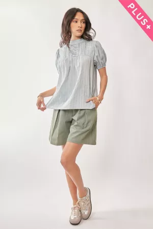 wholesale clothing plus woven texture top with pleat embrodiery davi & dani