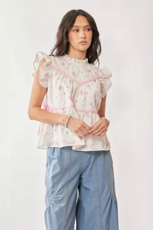 wholesale clothing floral eyelet cotton woven top davi & dani