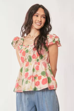 wholesale clothing short sleeve peplum print top blouse davi & dani