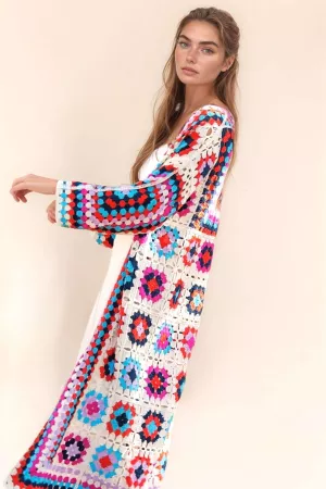 wholesale clothing granny square open midi crochet knit cardigan davi & dani