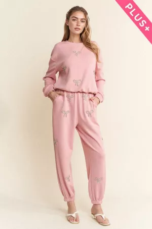 wholesale clothing plus rhinestone knit sweatshirt top and pants set davi & dani