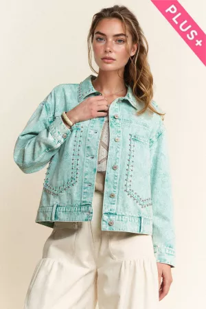 wholesale clothing plus denim washed jacket big pocket on the front davi & dani