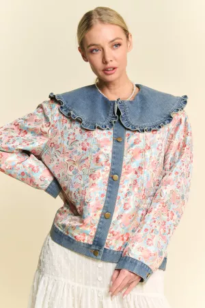 wholesale clothing floral jacquard denim mixed doll collar jacket davi & dani