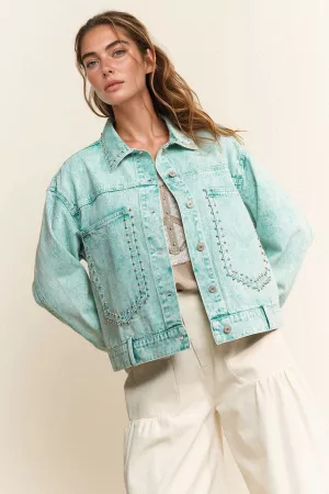 wholesale clothing denim washed jacket big pocket on the front davi & dani