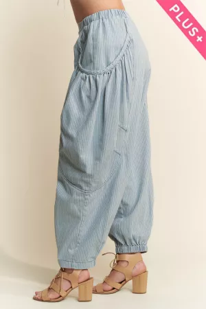 wholesale clothing plus striped denim draped barrel jogger pants davi & dani