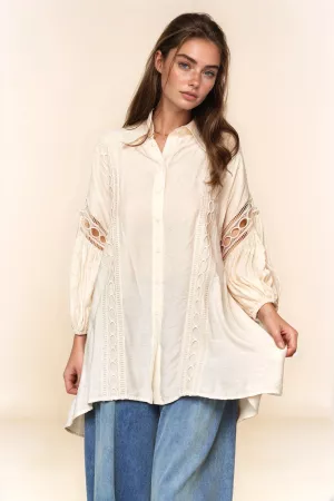 wholesale clothing crochet loose fit button down long sleeves shirt davi & dani