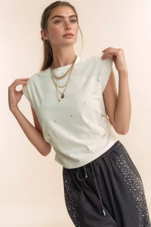 wholesale clothing solid mock neck short sleeve jewel crop top davi & dani