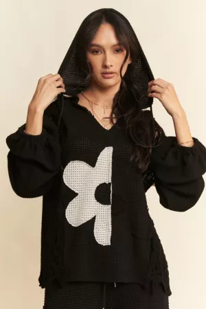 wholesale clothing hoodie oversized knnit top with flower patch davi & dani