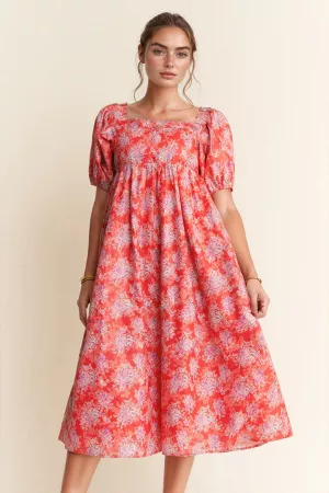 wholesale clothing garden floral square neck back midi dress davi & dani