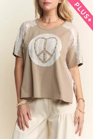 wholesale clothing plus heart peace patch lace short sleeve top davi & dani