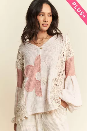 wholesale clothing plus hoodie oversized knnit top with flower patch davi & dani