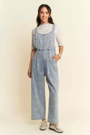 wholesale clothing plus daisy embroidered side pocket denim overalls davi & dani