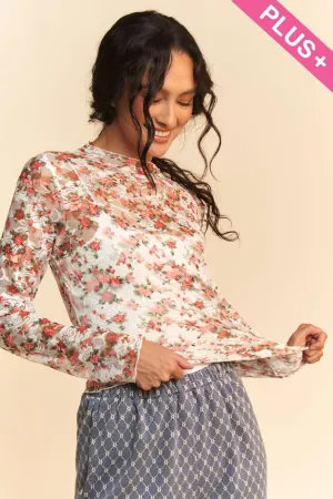 wholesale clothing plus floral print mesh long sleeve layering top davi & dani