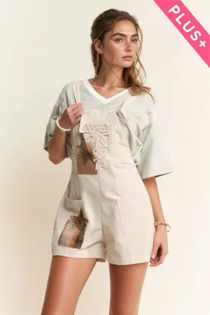 wholesale clothing plus mixed fabric patched linen romper davi & dani