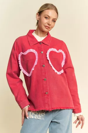 wholesale clothing lace ruffle hearts pocket denim shirt jacket davi & dani