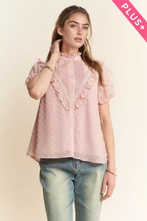 wholesale clothing plus swiss dot woven ruffle top ruffle detail davi & dani