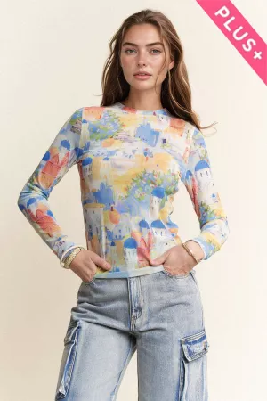 wholesale clothing plus multi printed mesh round neck top davi & dani